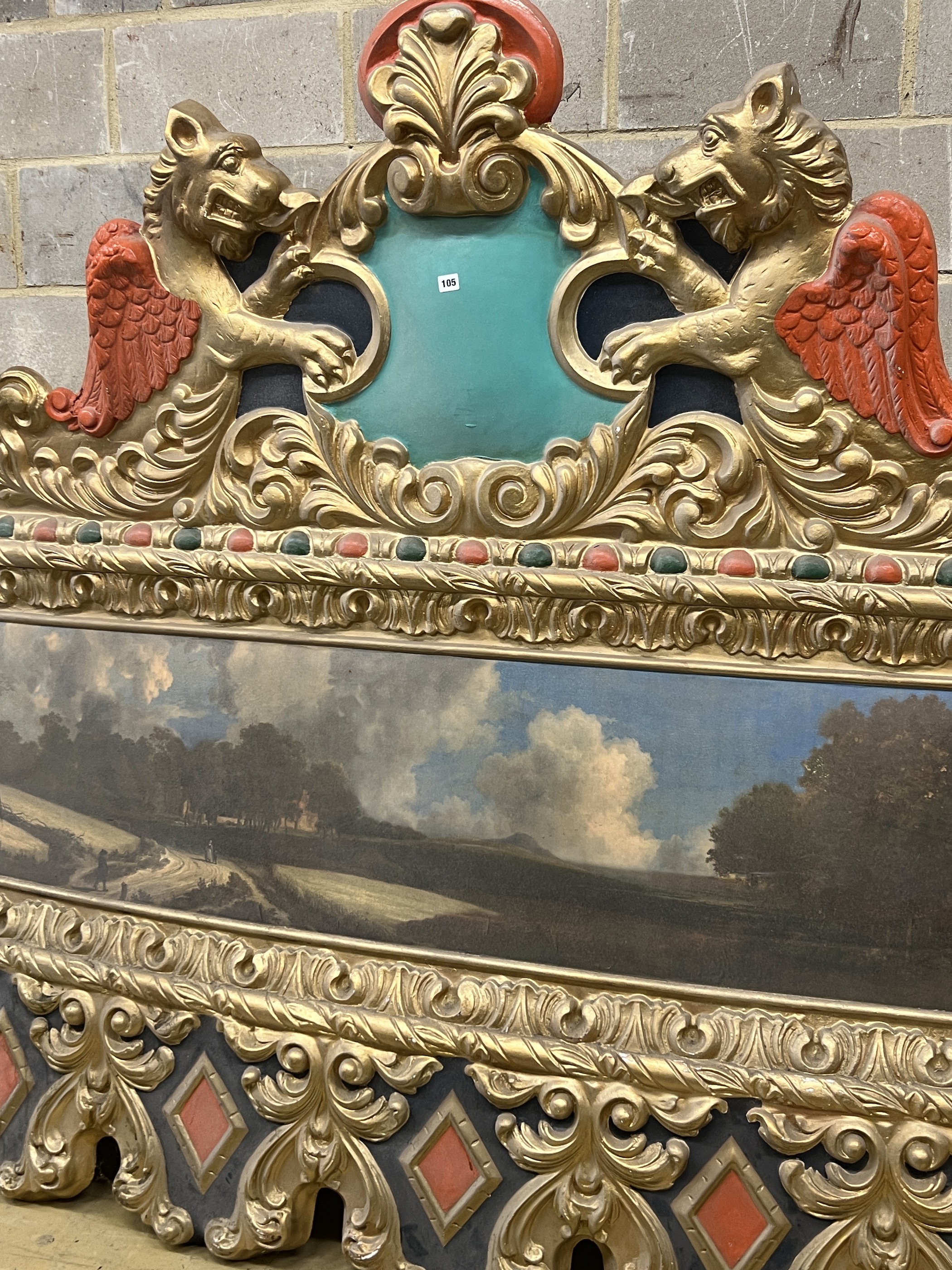 A painted fibreglass fairground panel, width 303cm, height 196cm